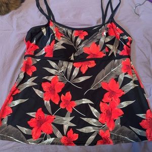 Red and Black Floral Tankini Top